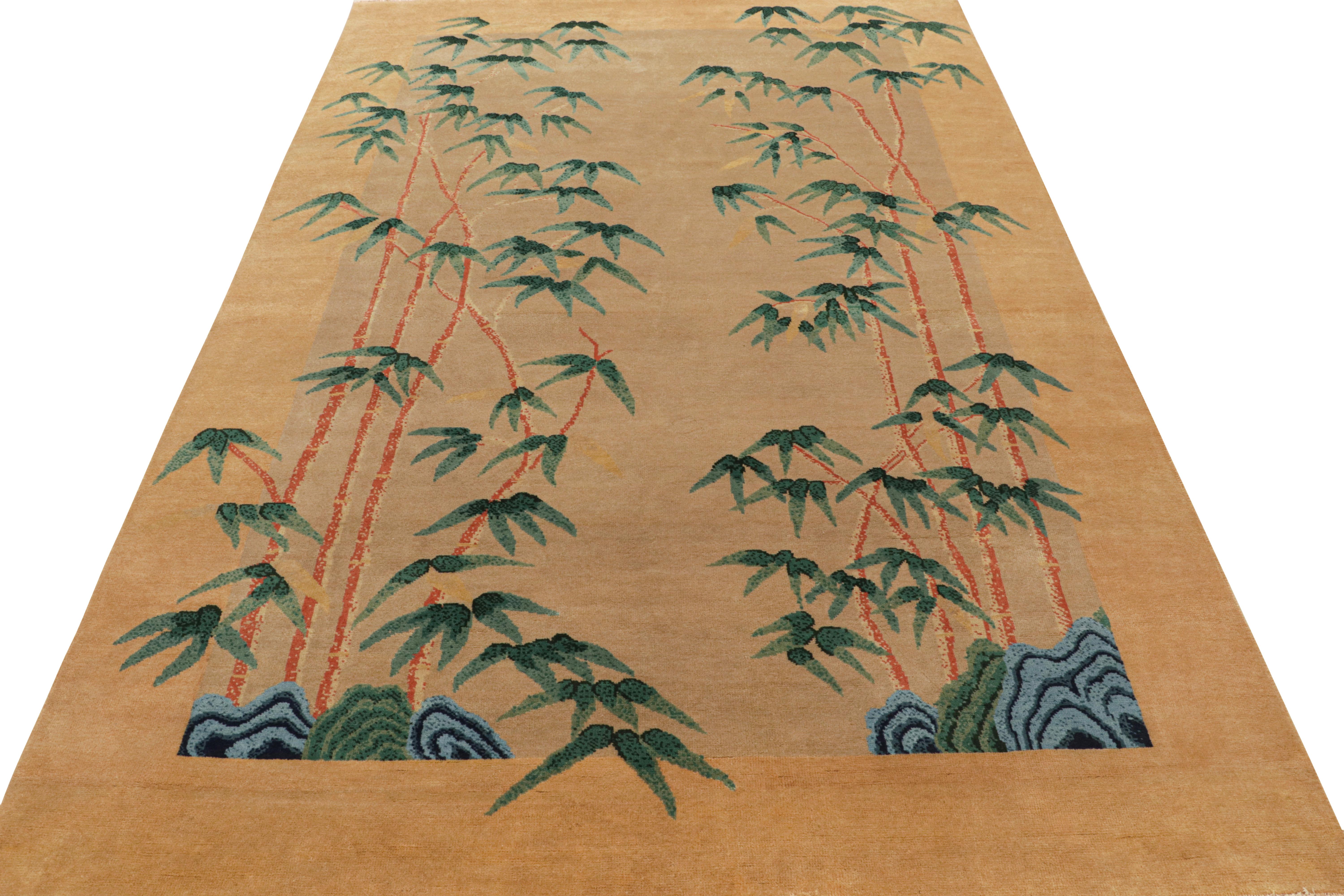 Hand-Knotted Rug & Kilim’s Chinese Art Deco Nichols Style Rug with Floral Patterns For Sale