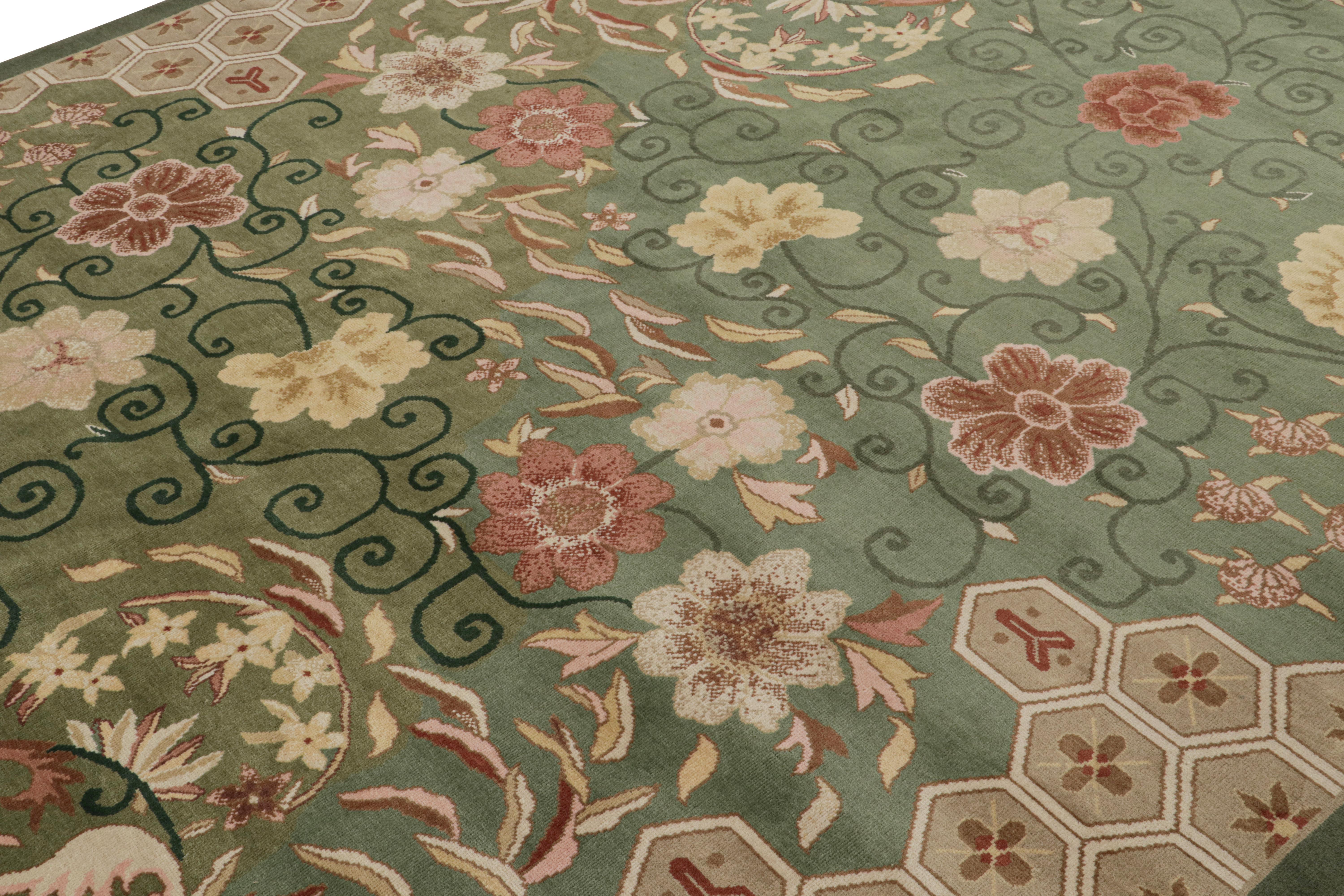 Hand-Knotted Rug & Kilim’s Chinese Art Deco Nichols Style Rug with Floral Patterns For Sale