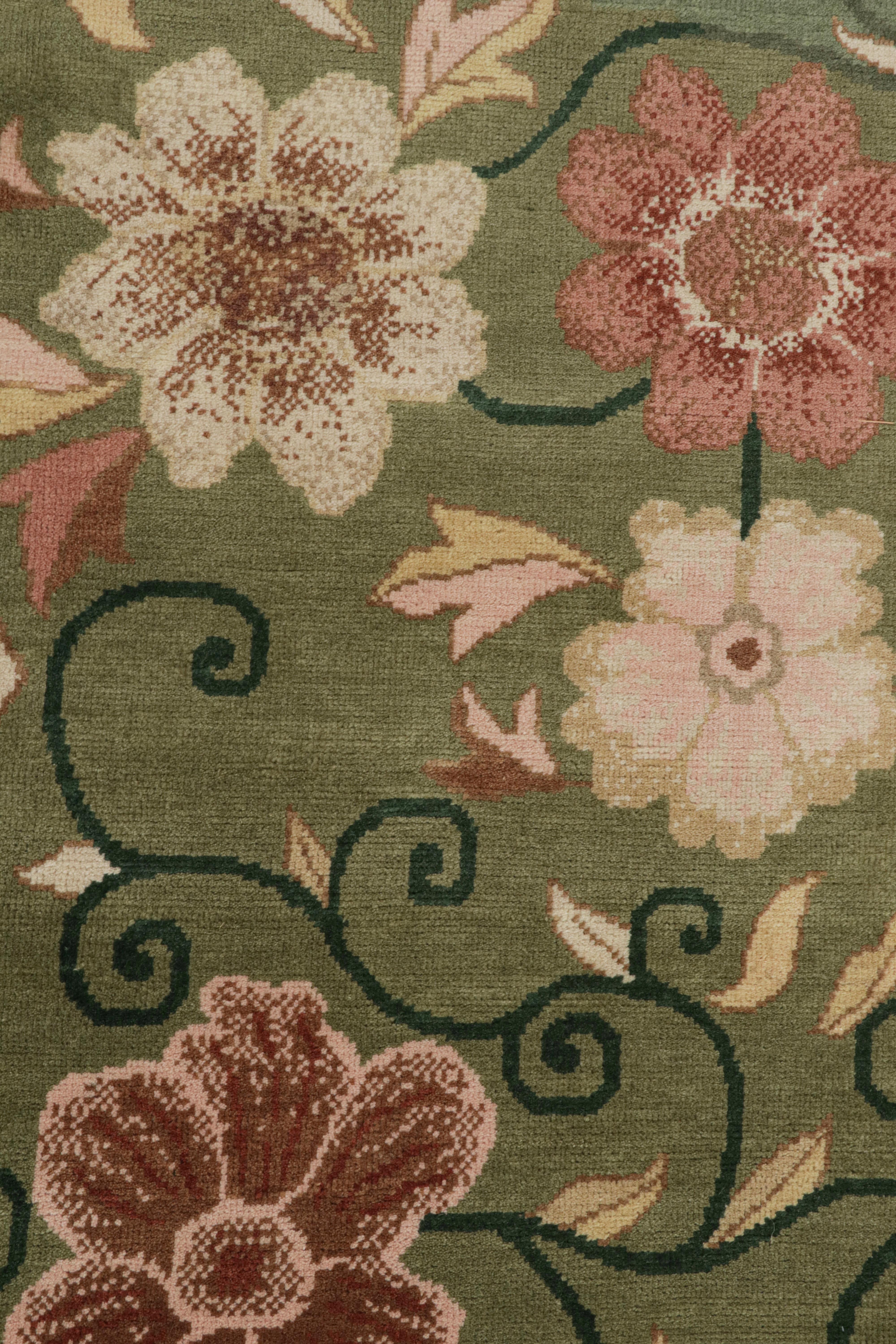 Contemporary Rug & Kilim’s Chinese Art Deco Nichols Style Rug with Floral Patterns For Sale