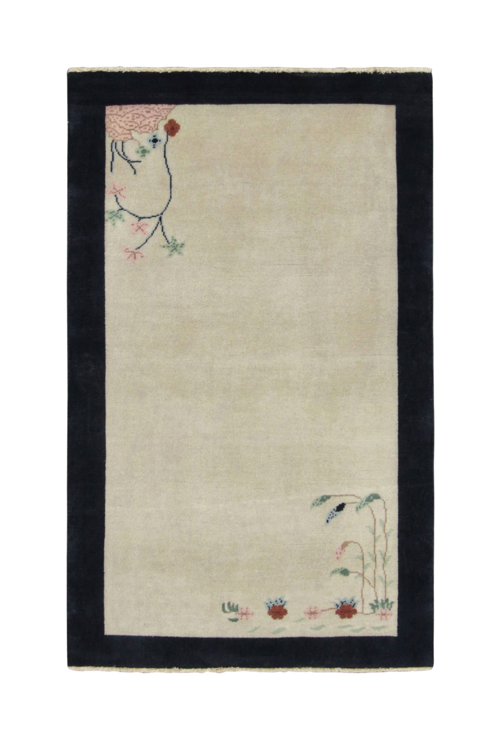 Rug & Kilim’s Chinese Art Deco Rug in Beige with Black Border