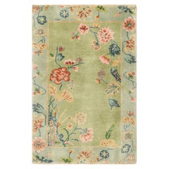 Rug & Kilim - Tappeto cinese Art Deco in blu e verde con motivi floreali