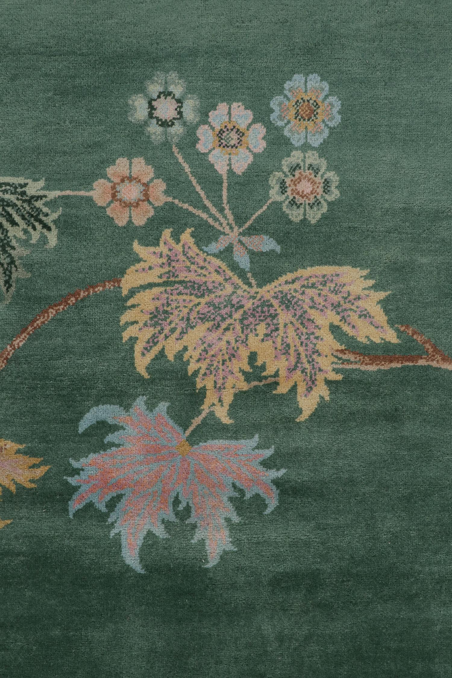 Chinesischer Art-Déco-Teppich aus Teppich und Kelim in Grün mit braunen und blauen Blumenmustern im Zustand „Neu“ im Angebot in Long Island City, NY