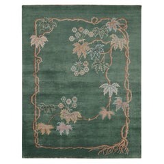 Rug & Kilim - Tappeto cinese Art Deco in verde con motivi floreali marroni e blu