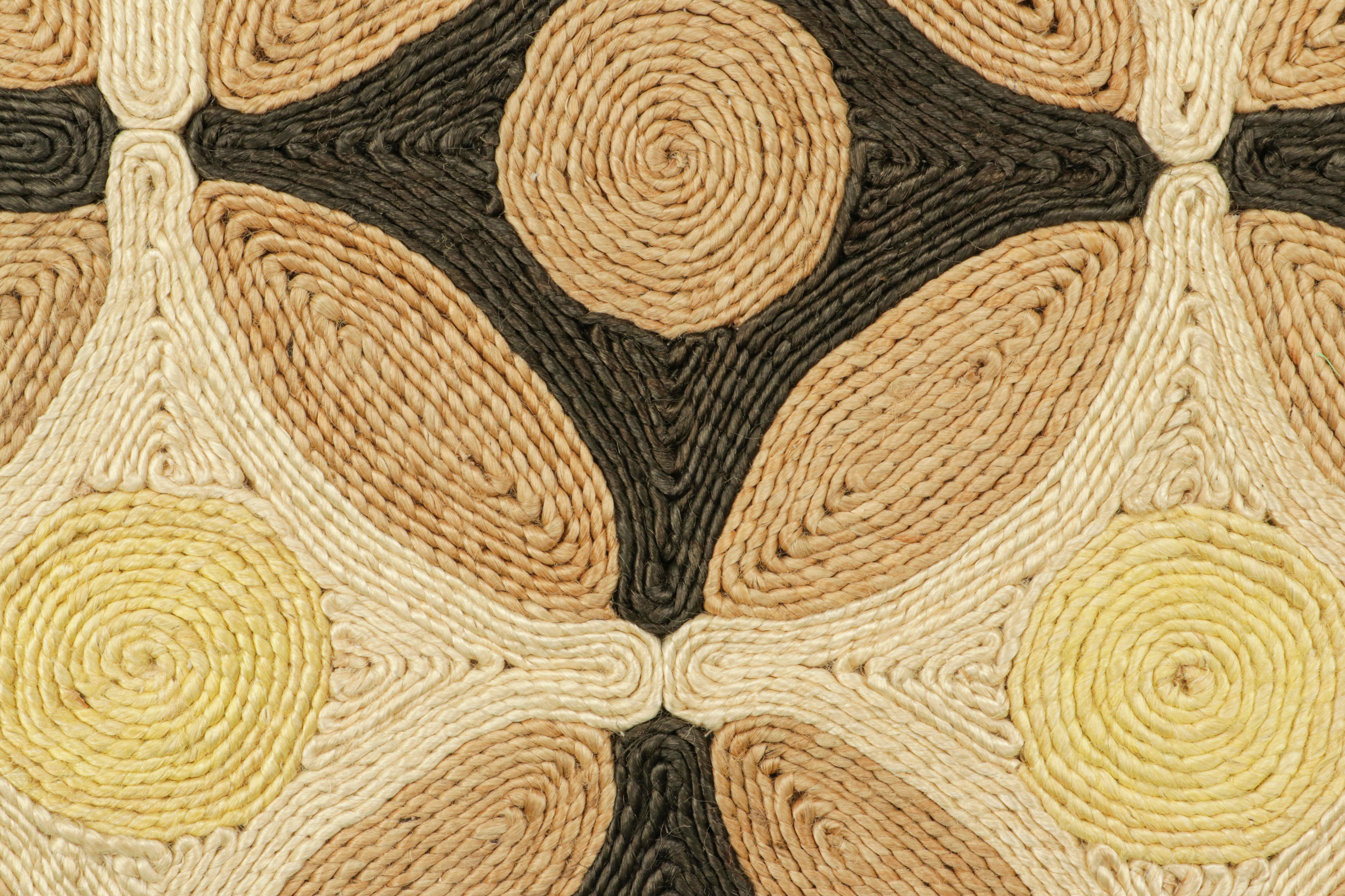 Modern Rug & Kilim’s Abaca Custom Rug Sample, Black with Beige-Brown & Yellow Patterns For Sale
