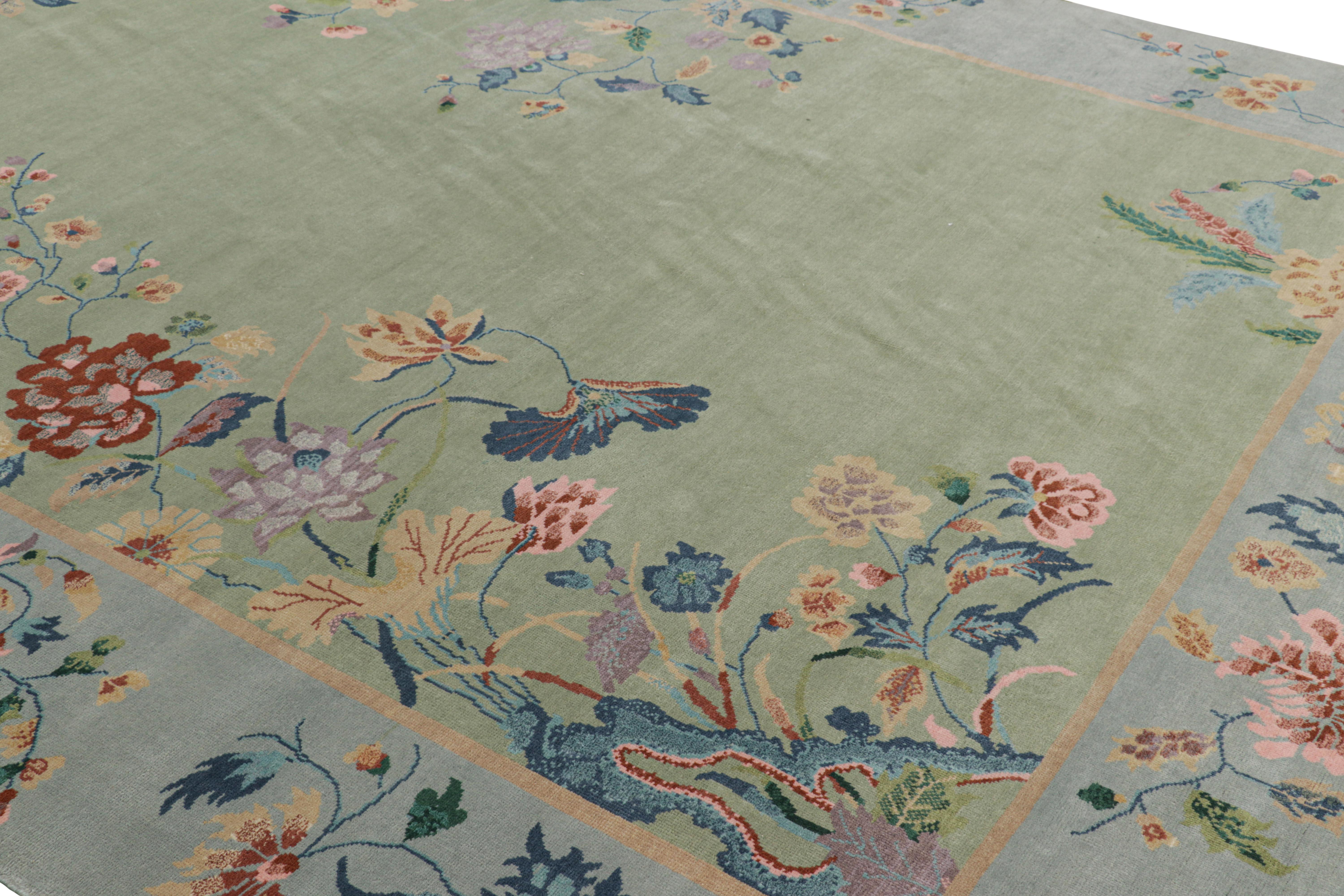 Hand-knotted in wool, this 9x12 rug by Rug & Kilim is a new addition to their Chinese Art Deco rug line. 

On the Design: 

Admirers of the craft will appreciate a subtle refinement in the texture, detail, and adaptation of this look in a current