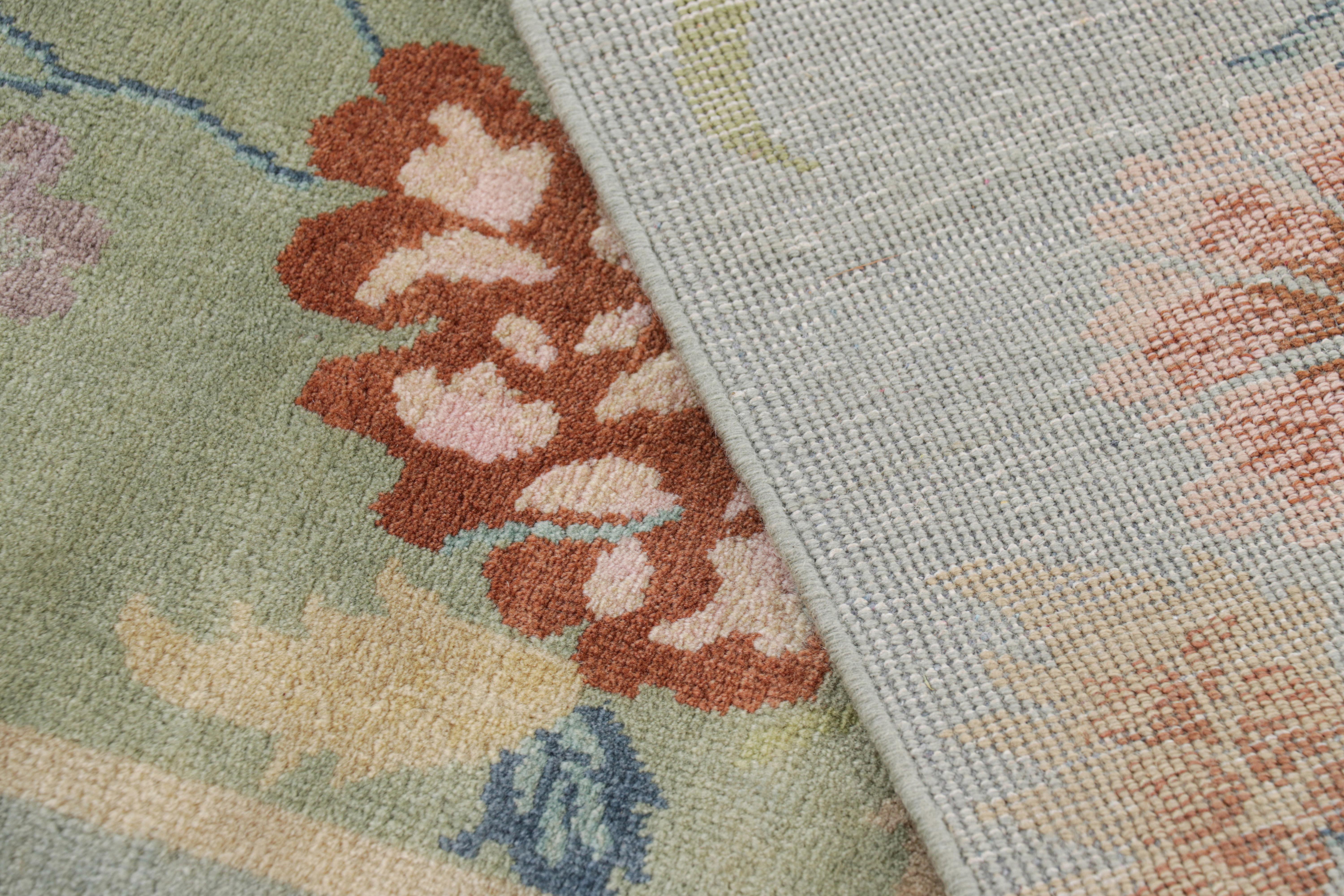 Rug & Kilim’s Chinese Art Deco Style Floral Rug in Green and Blue For Sale 1