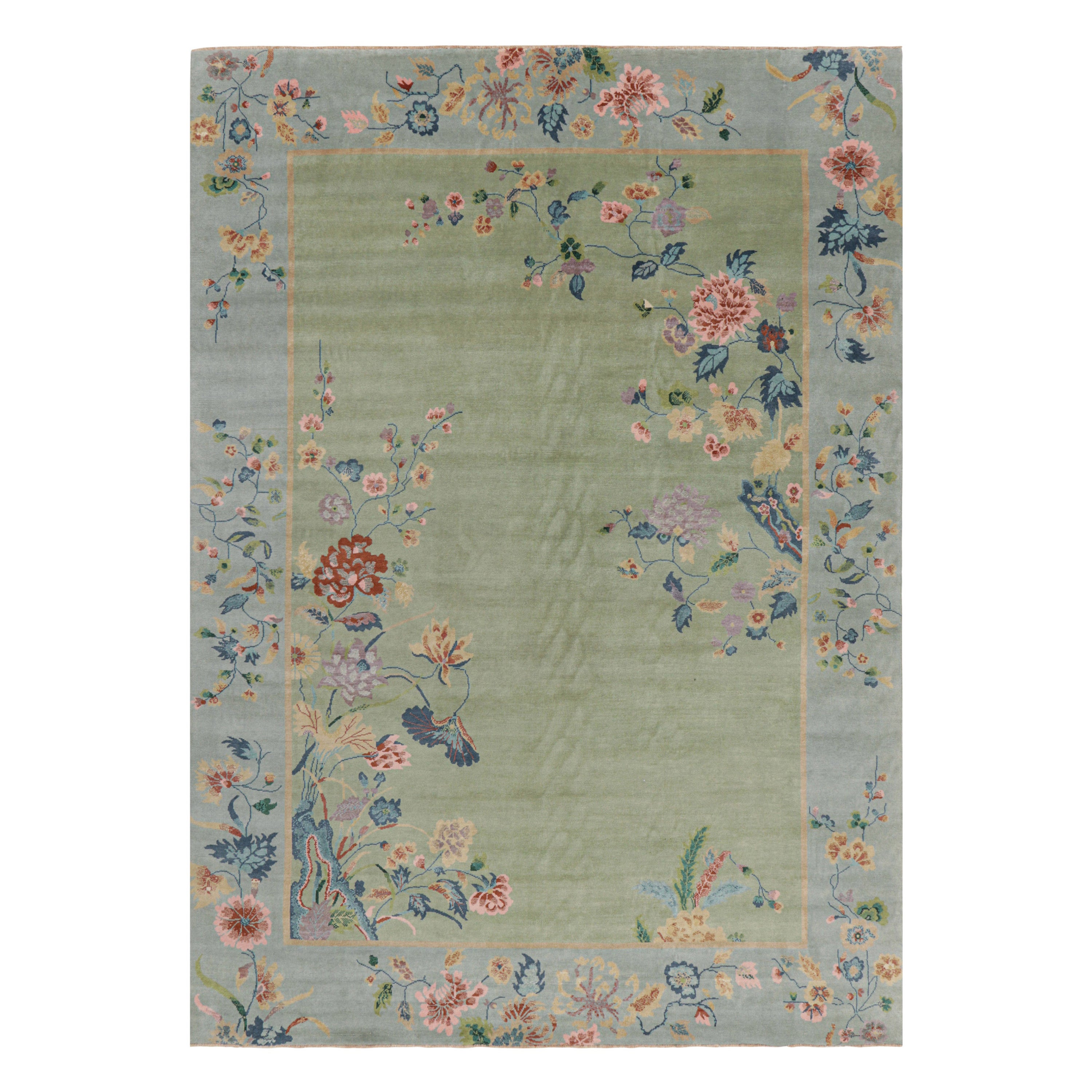 Rug
Kilim
s Chinese Art Deco Style Floral Rug in Green and Blue