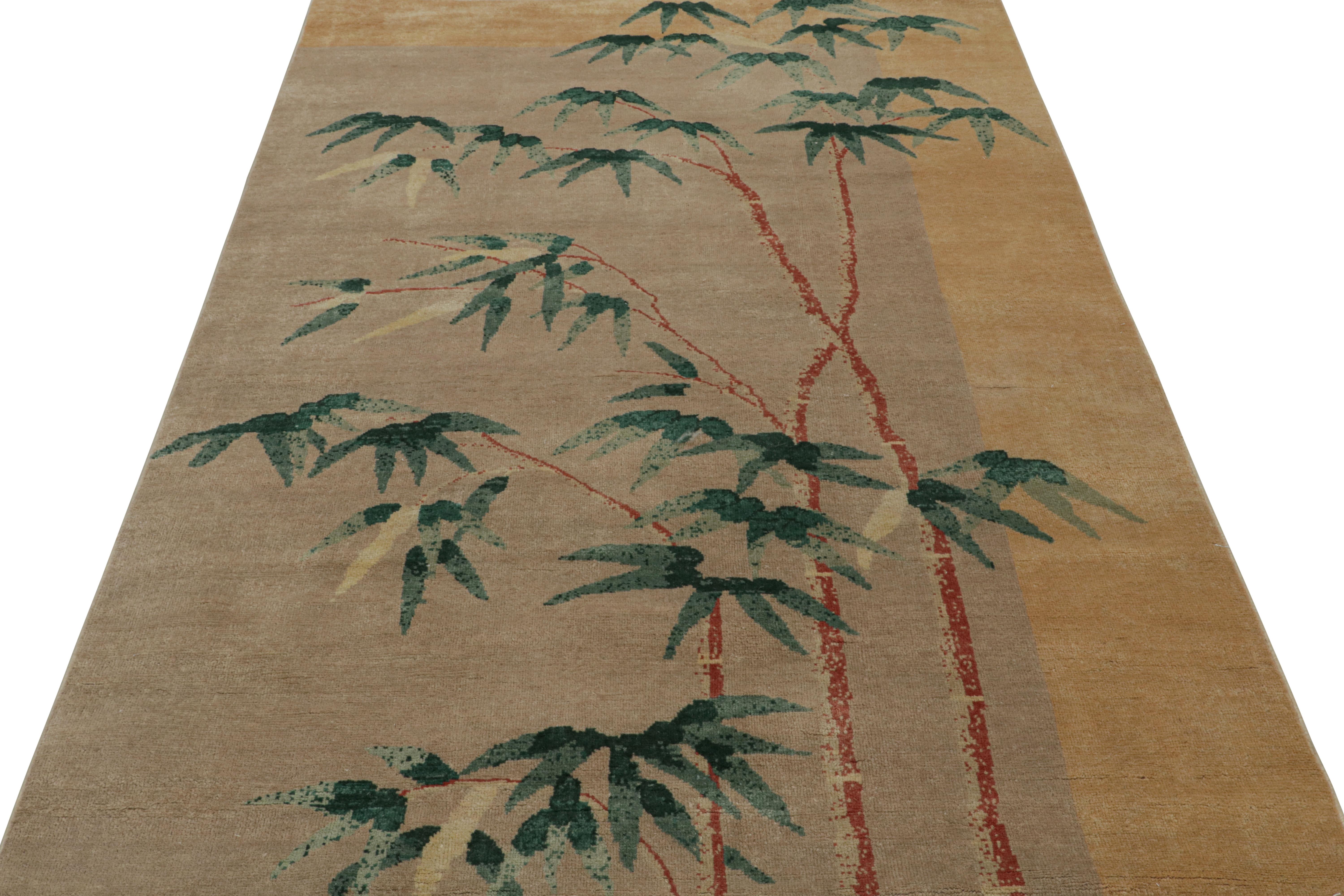 Modern Rug & Kilim’s Chinese Art Deco Style Fragment Rug in Beige with Floral Patterns For Sale