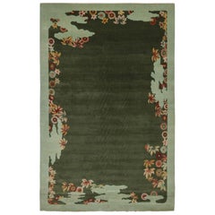 Rug & Kilim’s Chinese Art Deco Style Oversized Rug in Green with Floral Patterns