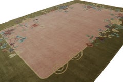 Rug & Kilim’s Chinese Art Deco Style Oversized Rug in Pink with Floral Patterns
