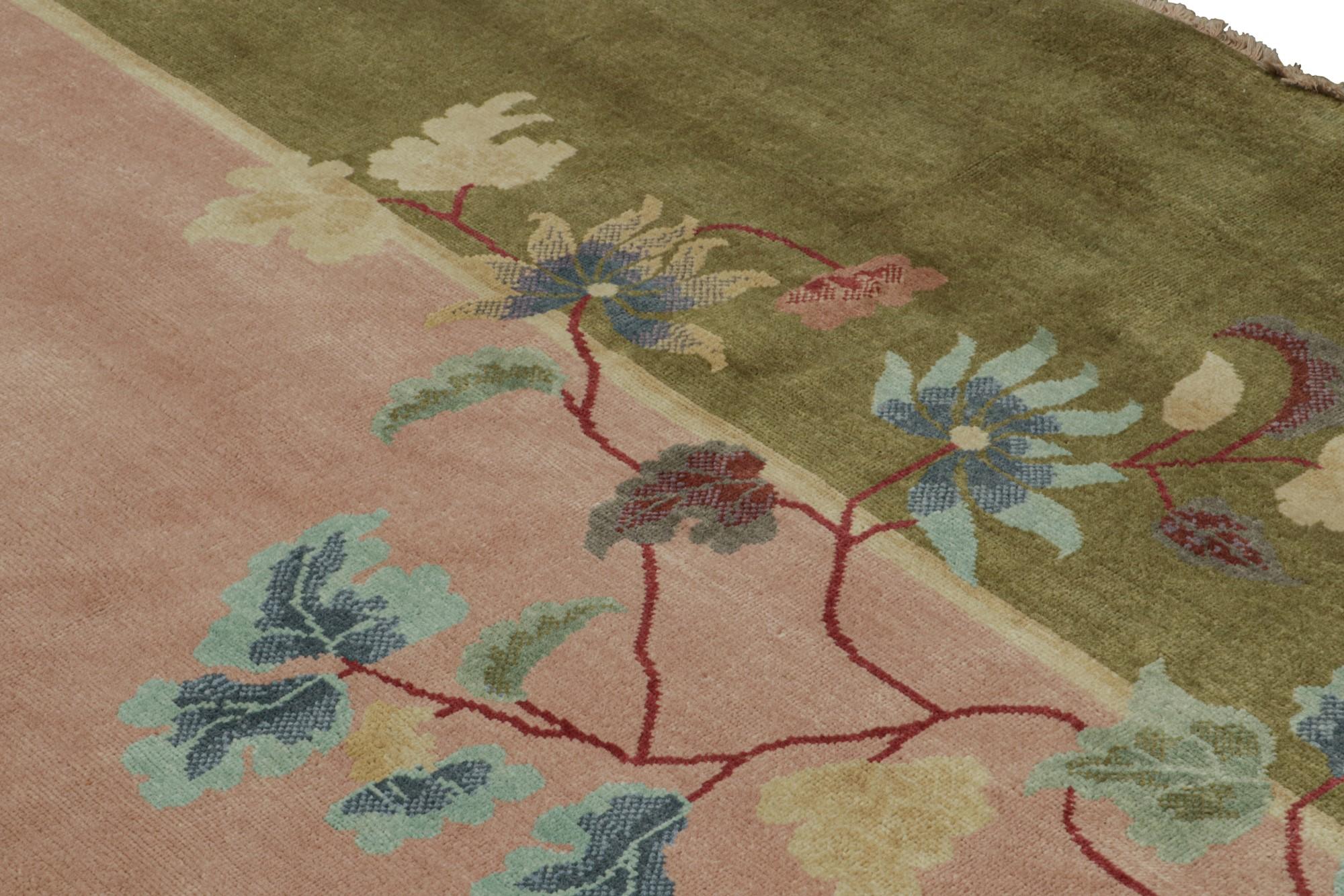 Contemporary Rug & Kilim’s Chinese Art Deco Style Oversized Rug in Pink with Floral Patterns For Sale