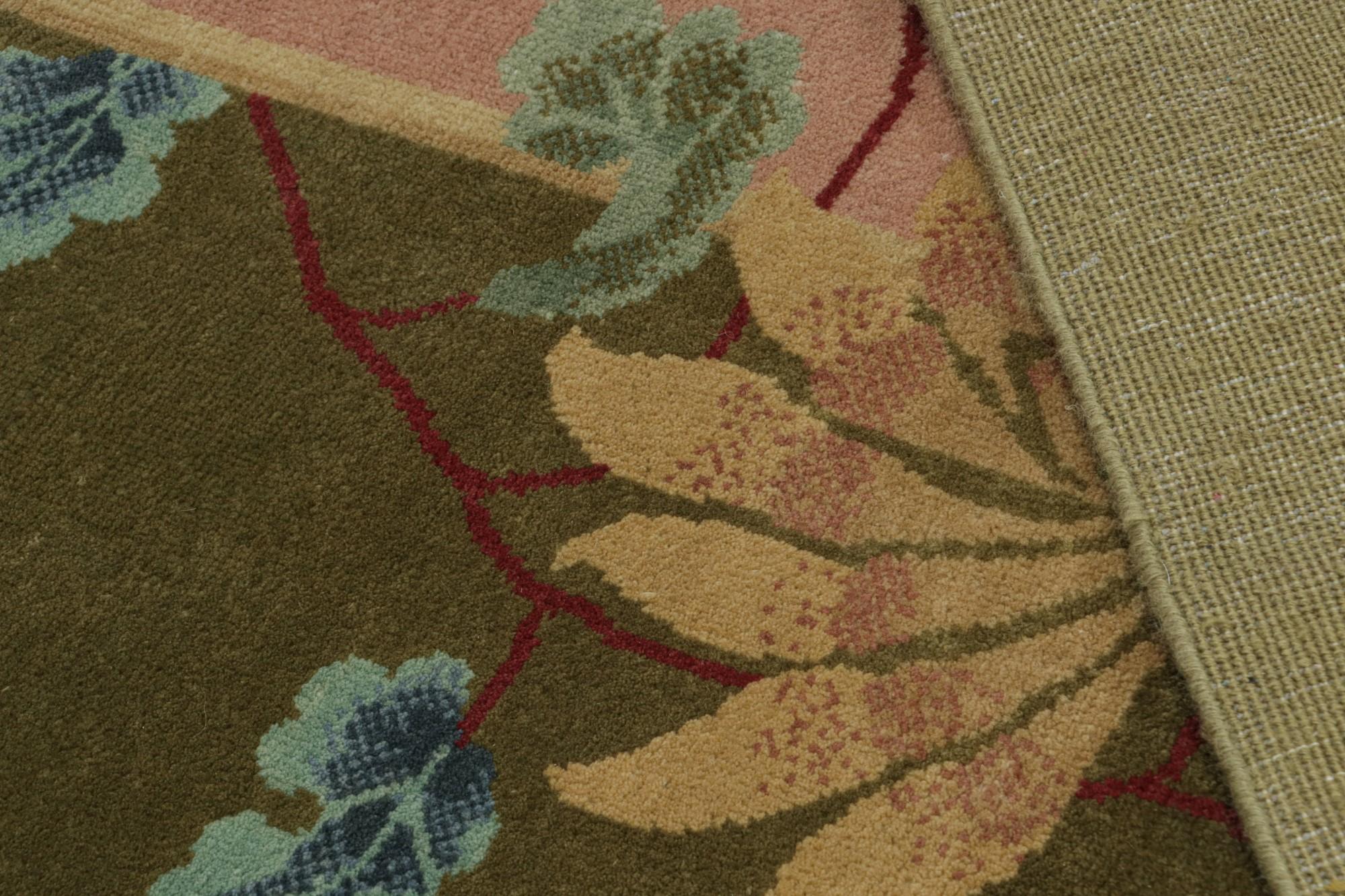 Wool Rug & Kilim’s Chinese Art Deco Style Oversized Rug in Pink with Floral Patterns For Sale