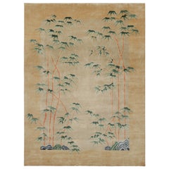 Rug 
Kilim
s Chinesischer Art Deco Stil Teppich, Bambus Blumenmuster über Goldtönen