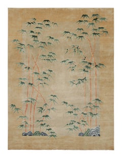 Rug & Kilim’s Chinese Art Deco Style Rug, Bamboo Floral Patterns over Gold Tones