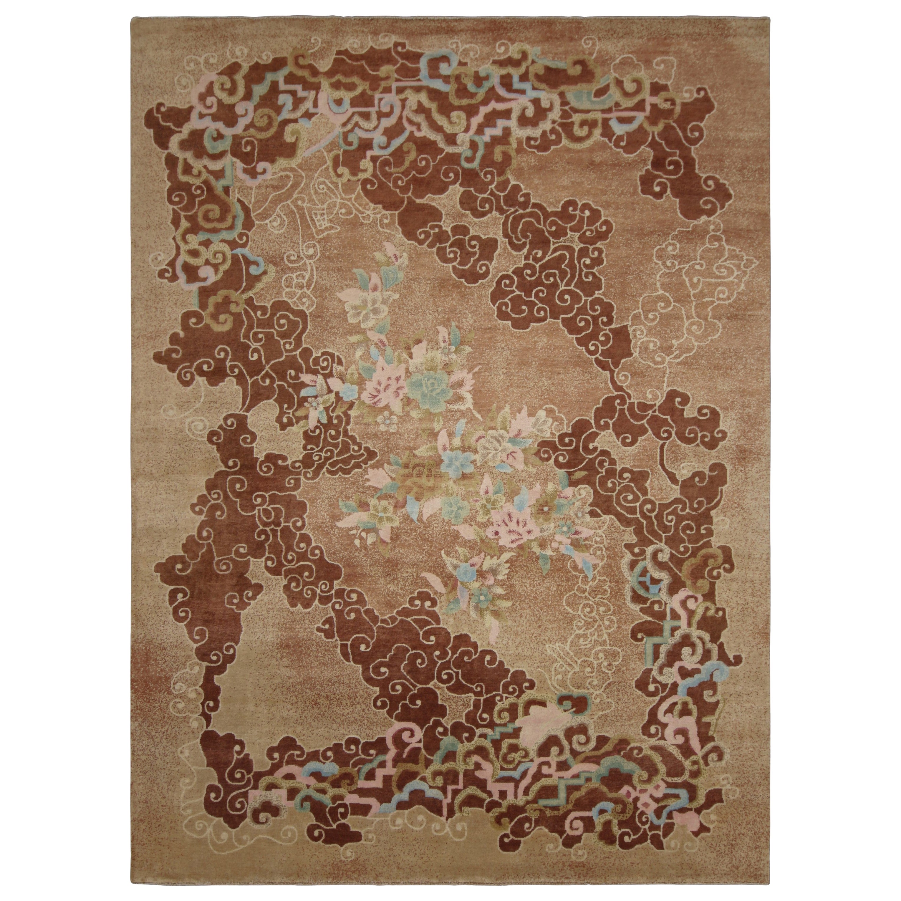 Tappeto in stile Art Deco cinese di Rug
Kilim, marrone con nuvole e motivi floreali