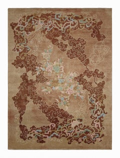 Alfombra china de estilo Art Déco Rug & Kilim, marrón con nubes y motivos florales