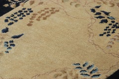 Rug & Kilim’s Chinese Art Deco Style Rug, Cream and Navy Blue in Floral Patterns