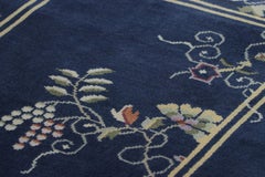 Rug & Kilim’s Chinese Art Deco Style Rug, Dark Blue with Elegant Floral Patterns