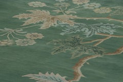 Rug & Kilim’s Chinese Art Deco Style Rug, Floral Patterns in Forest Green Ground