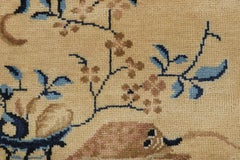 Rug & Kilim’s Chinese Art Deco Style Rug, Florals in Cream Field and Blue Border