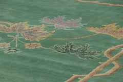 Rug & Kilim’s Chinese Art Deco Style Rug, Forest Green with Floral Patterns