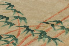 Rug & Kilim’s Chinese Art Deco Style Rug, Gold Tones with Bamboo Floral Patterns