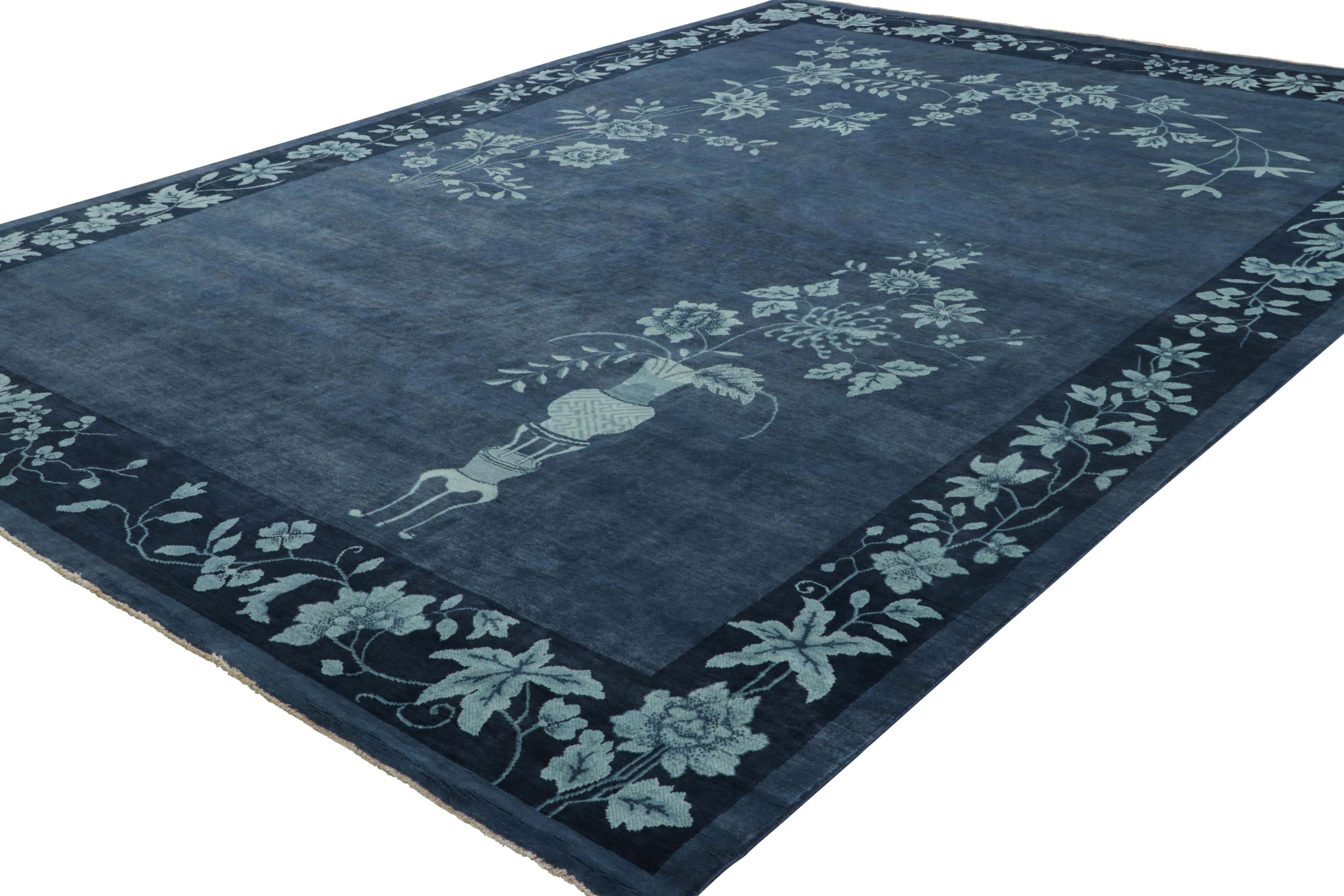 Hand-Knotted Rug & Kilim’s Chinese Art Deco Style Rug, Gold Tones with Bamboo Floral Patterns For Sale