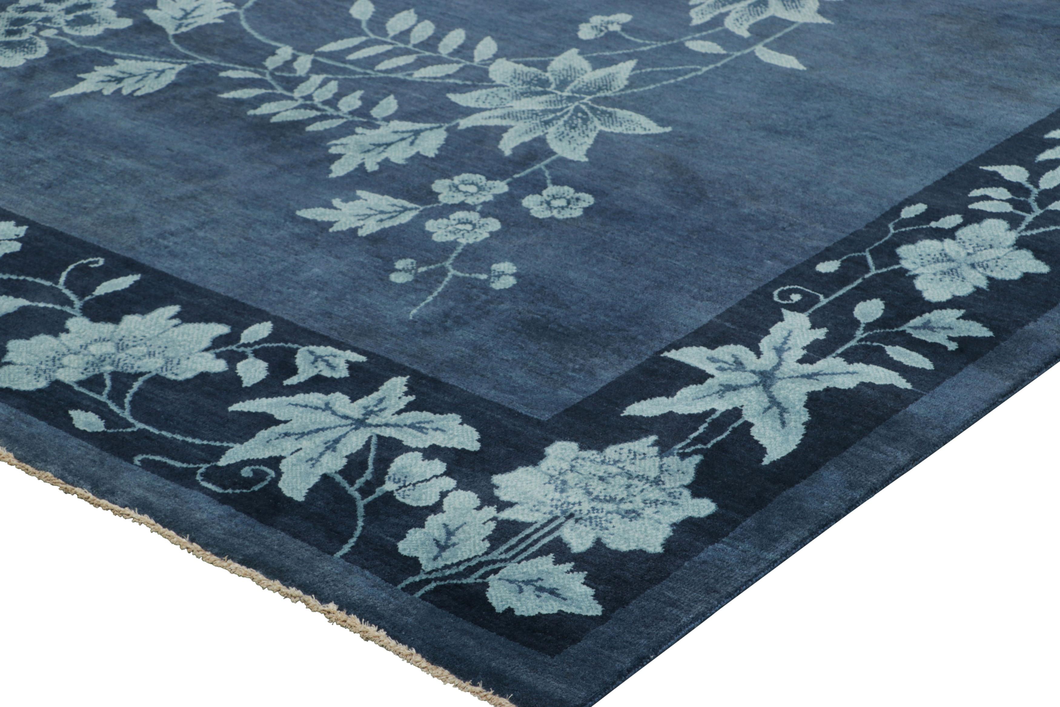 Contemporary Rug & Kilim’s Chinese Art Deco Style Rug, Gold Tones with Bamboo Floral Patterns For Sale