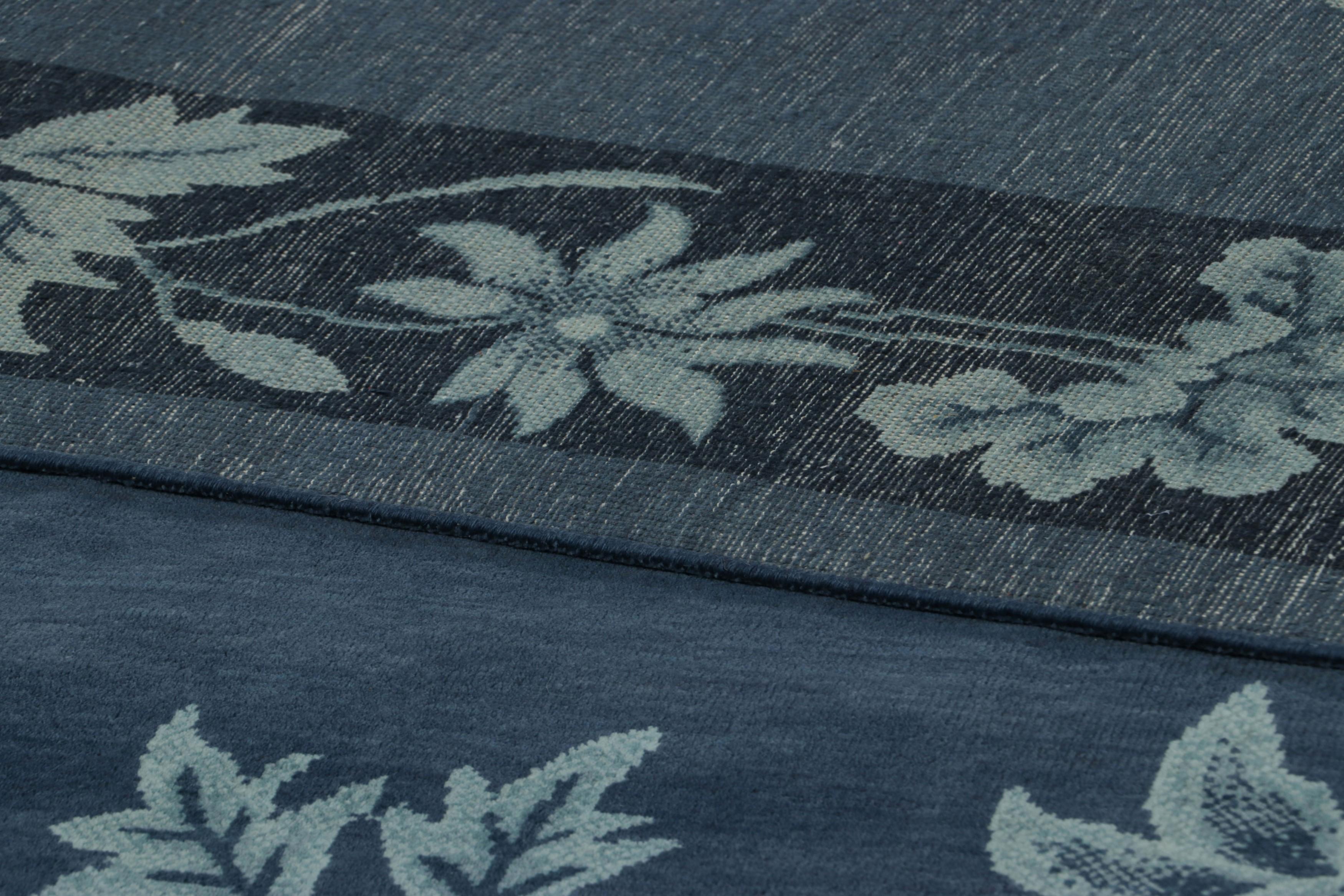 Wool Rug & Kilim’s Chinese Art Deco Style Rug, Gold Tones with Bamboo Floral Patterns For Sale