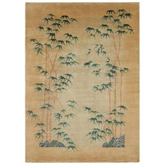 Rug
Kilim
s Chinesischer Teppich im Art Deco Stil, Goldtöne mit floralen Bambusmustern