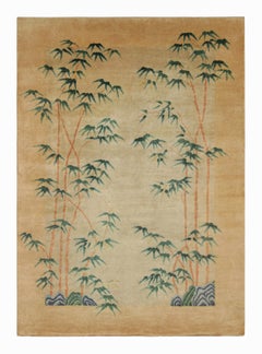 Rug & Kilim’s Chinese Art Deco Style Rug, Gold Tones with Bamboo Floral Patterns