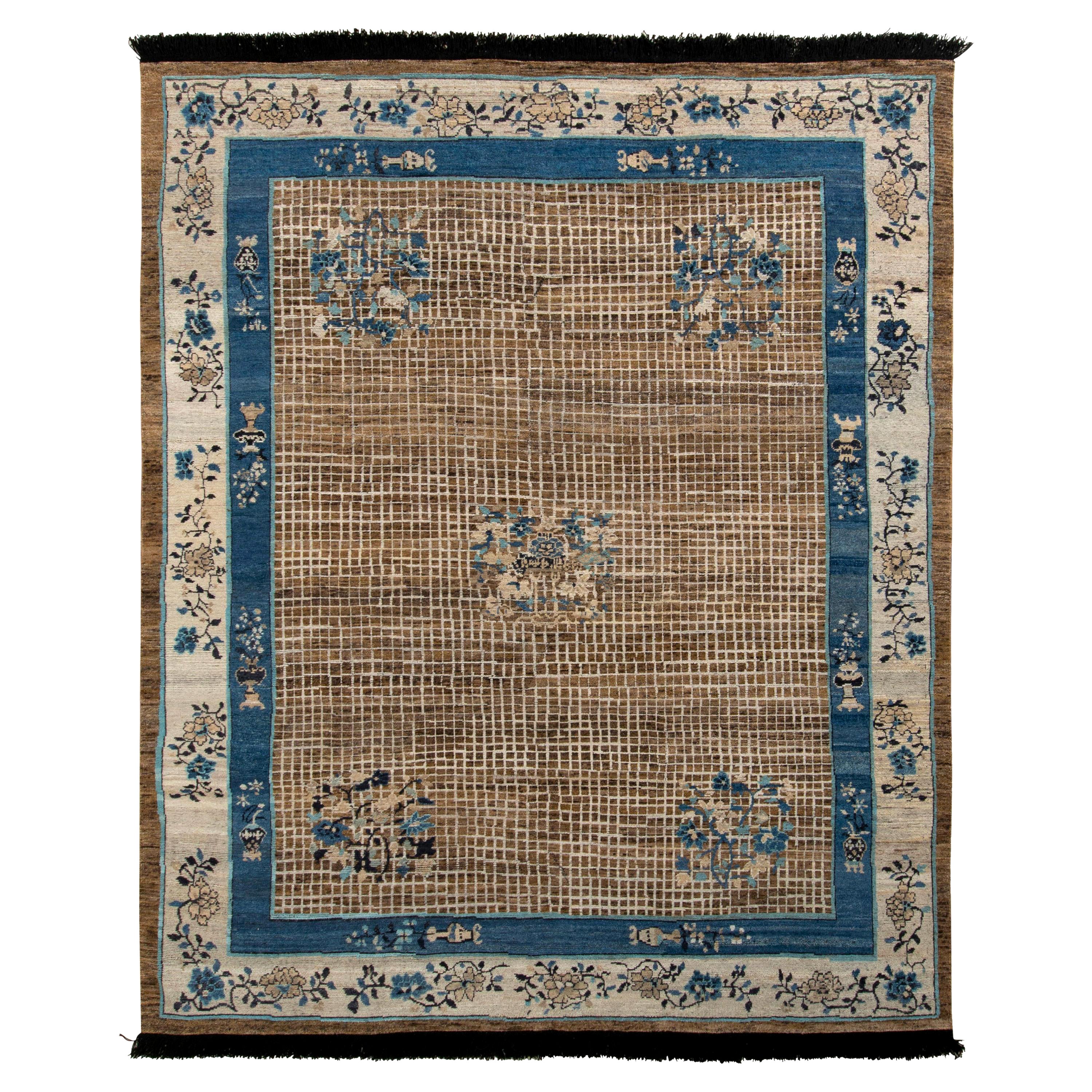 Rug & Kilim è un tappeto cinese in stile Art Deco con medaglioni beige-marrone e blu