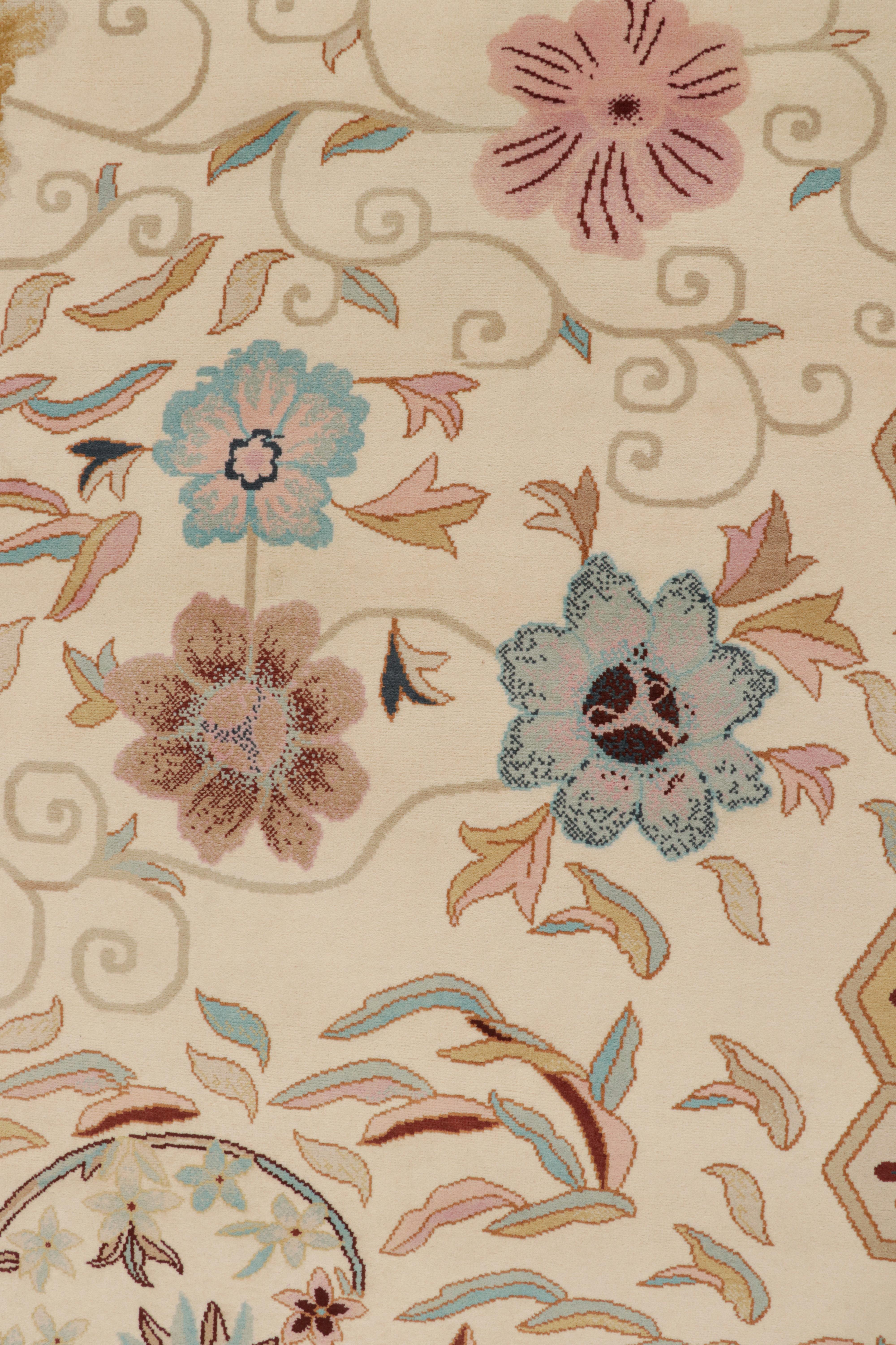 Contemporary Rug & Kilim’s Chinese Art Deco Style Rug in Beige-Brown with Floral Patterns For Sale