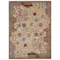 Rug & Kilim’s Chinese Art Deco Style Rug in Beige-Brown with Floral Patterns