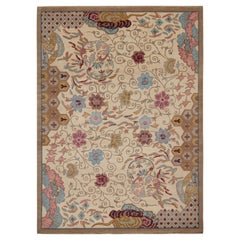 Rug & Kilim's Chinese Art Deco Style Rug in Beige-Brown with Floral Patterns (tapis chinois de style Art déco en beige et brun avec motifs floraux)