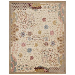 Rug & Kilim's Chinese Art Deco Style Rug in Beige-Brown with Floral Patterns (tapis chinois de style Art déco en beige et brun avec motifs floraux)