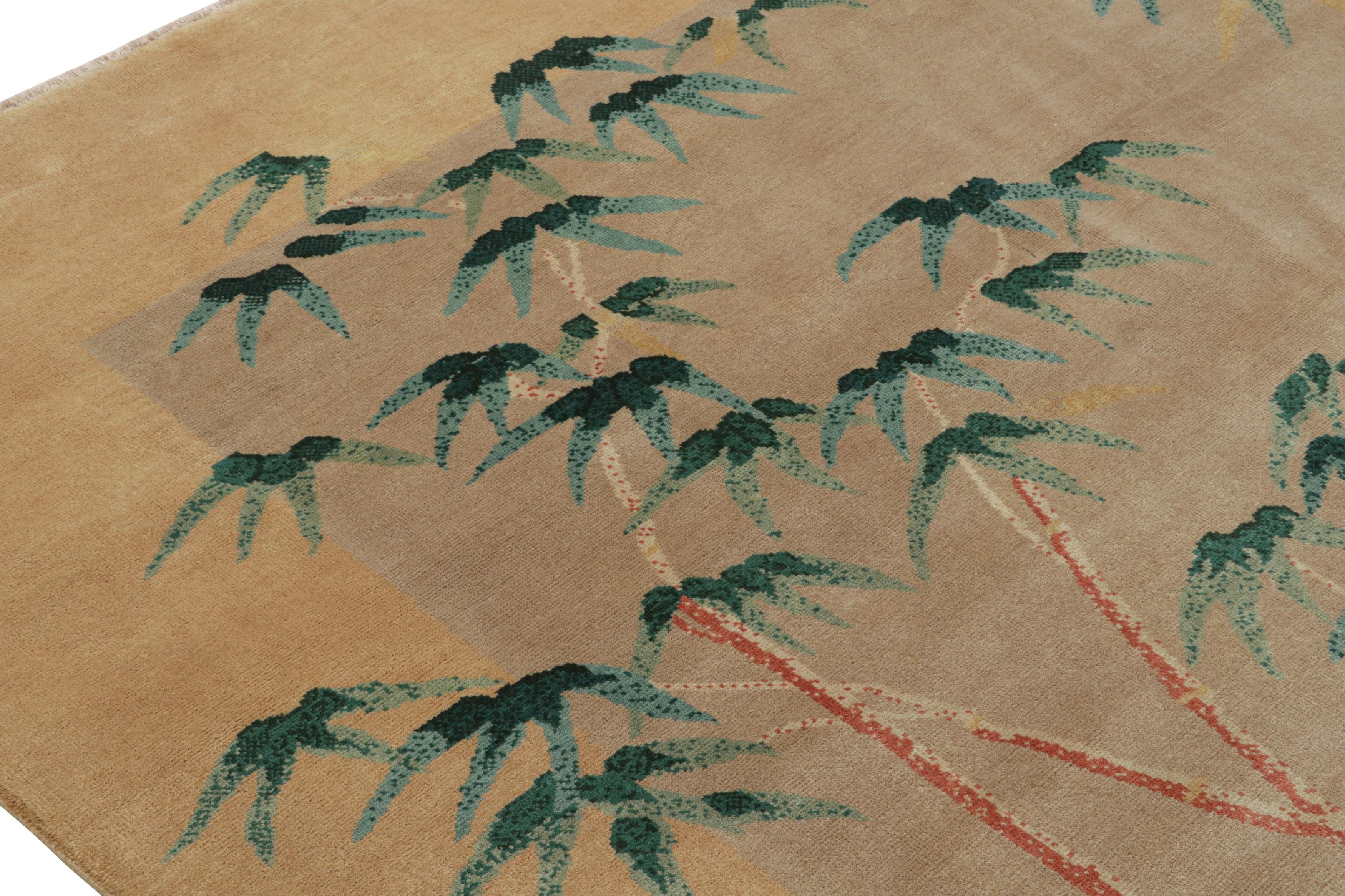 Rug & Kilim's Chinesischer Teppich im Art Deco Stil in Beige mit floralen Bambusmustern im Zustand „Neu“ im Angebot in Long Island City, NY