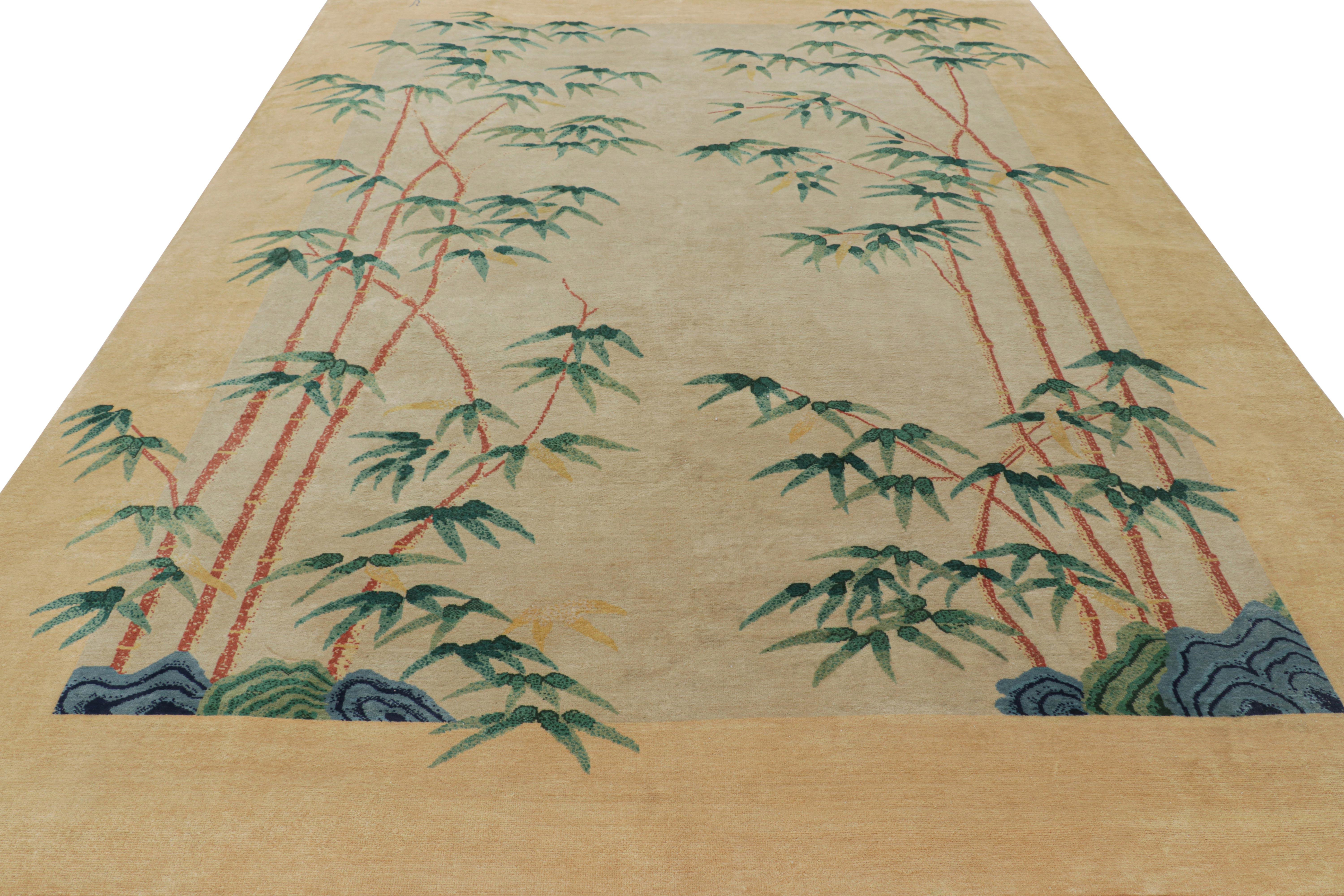 Rug & Kilim’s Chinese Art Deco Style Rug in Beige with Bamboo Floral Patterns In New Condition For Sale In Long Island City, NY