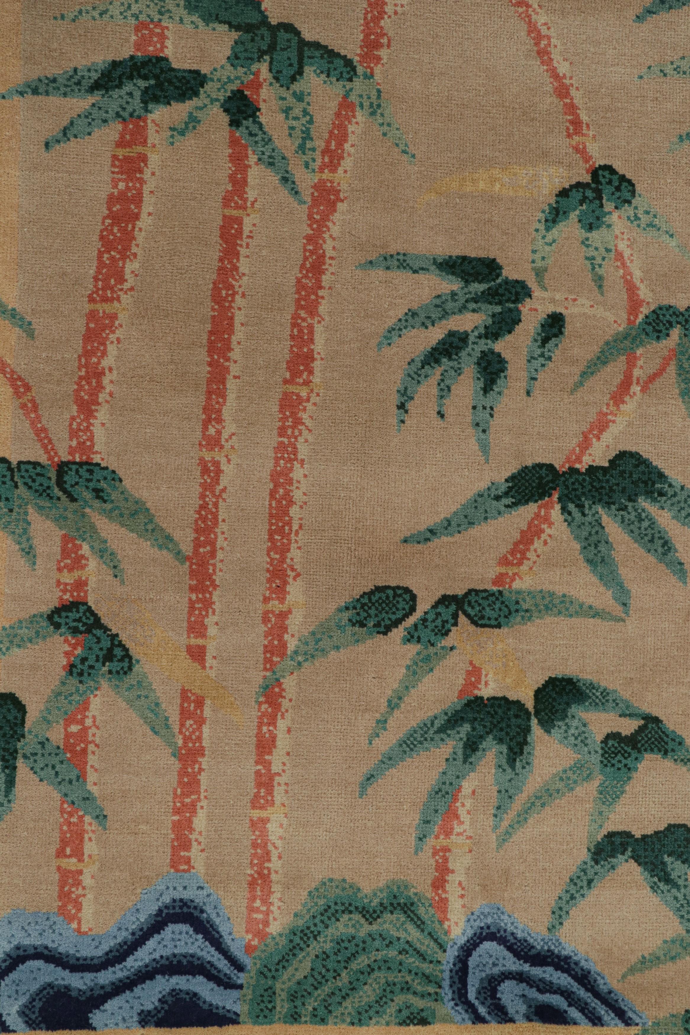 Rug & Kilim's Chinesischer Teppich im Art Deco Stil in Beige mit floralen Bambusmustern (21. Jahrhundert und zeitgenössisch) im Angebot
