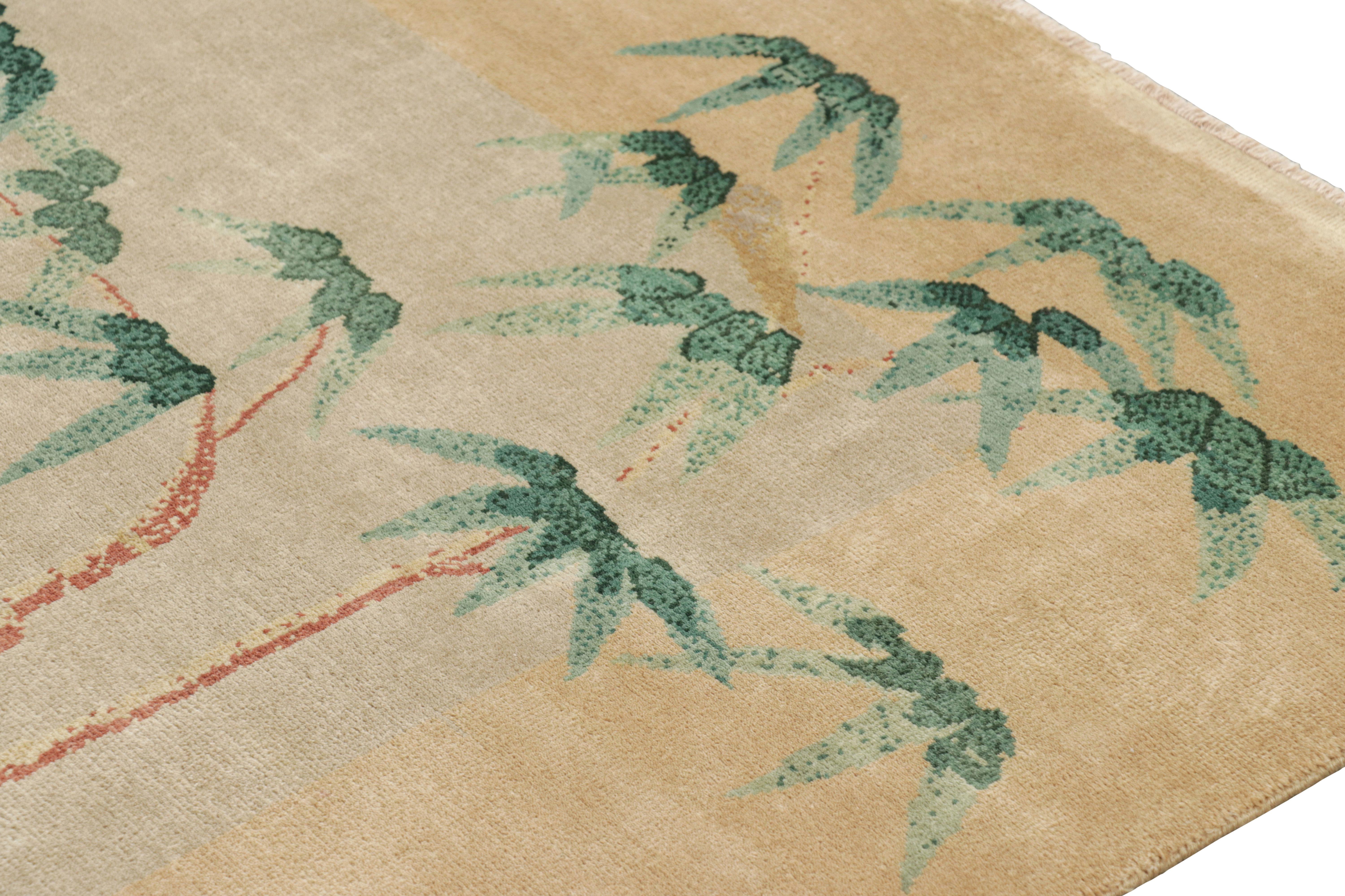 Contemporary Rug & Kilim’s Chinese Art Deco Style Rug in Beige with Bamboo Floral Patterns For Sale