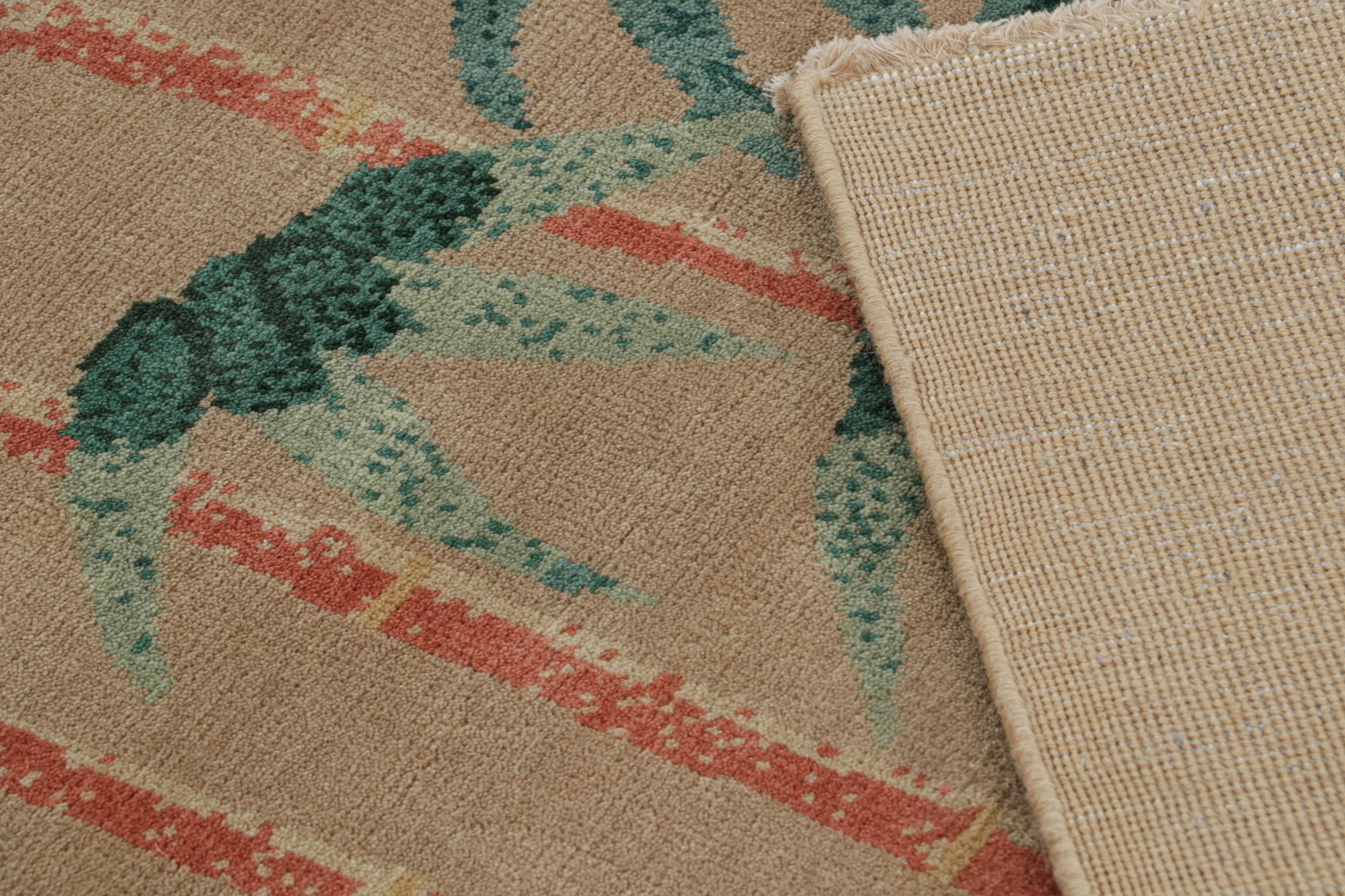 Rug & Kilim's Chinesischer Teppich im Art Deco Stil in Beige mit floralen Bambusmustern (Wolle) im Angebot
