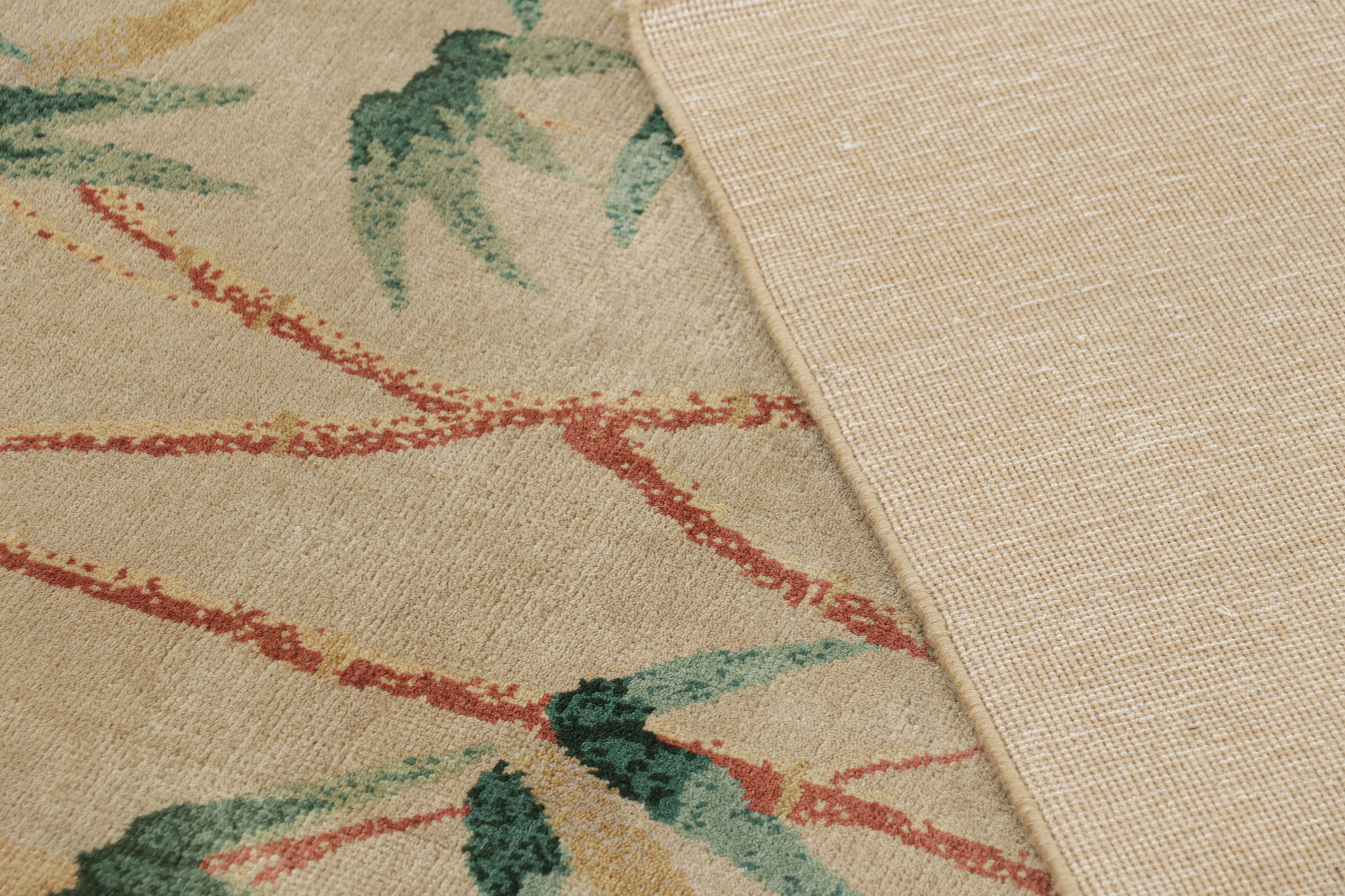 Rug & Kilim’s Chinese Art Deco Style Rug in Beige with Bamboo Floral Patterns For Sale 1