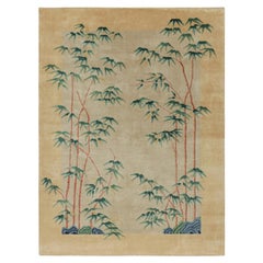Rug & Kilim's Chinese Art Deco Style Rug in Beige with Bamboo Floral Patterns