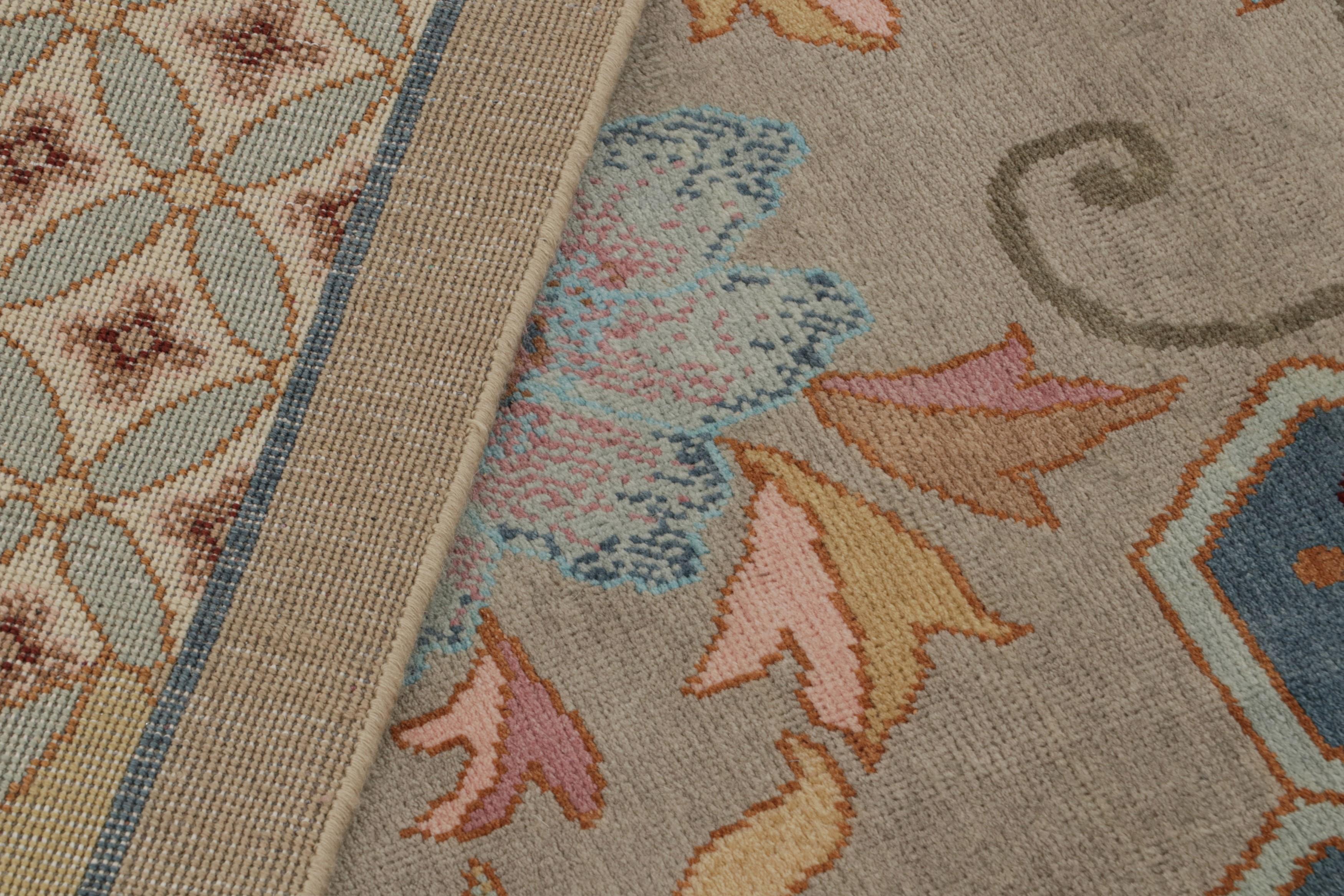 Rug & Kilim’s Chinese Art Deco Style Rug in Beige with Colorful Floral Patterns For Sale 1