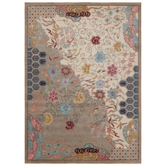 Alfombra china de estilo Art Déco de Rug & Kilim en beige con motivos florales de colores