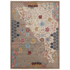 Rug & Kilim's Chinesischer Art Deco Stil Teppich in Beige mit bunten Blumenmustern