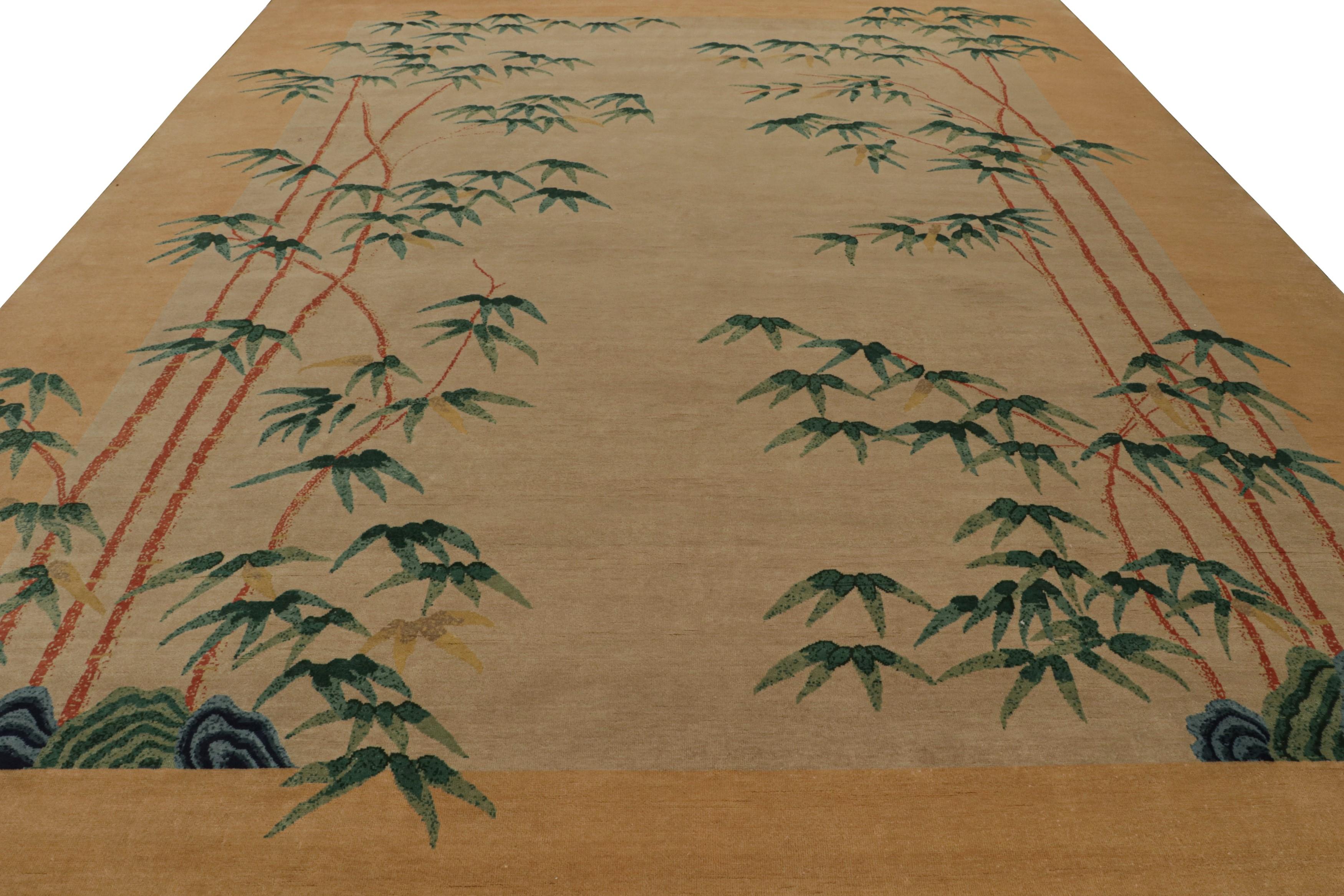 Rug & Kilim's Chinesischer Teppich im Art Deco Stil, in Beige, mit Blumenmustern (Moderne) im Angebot