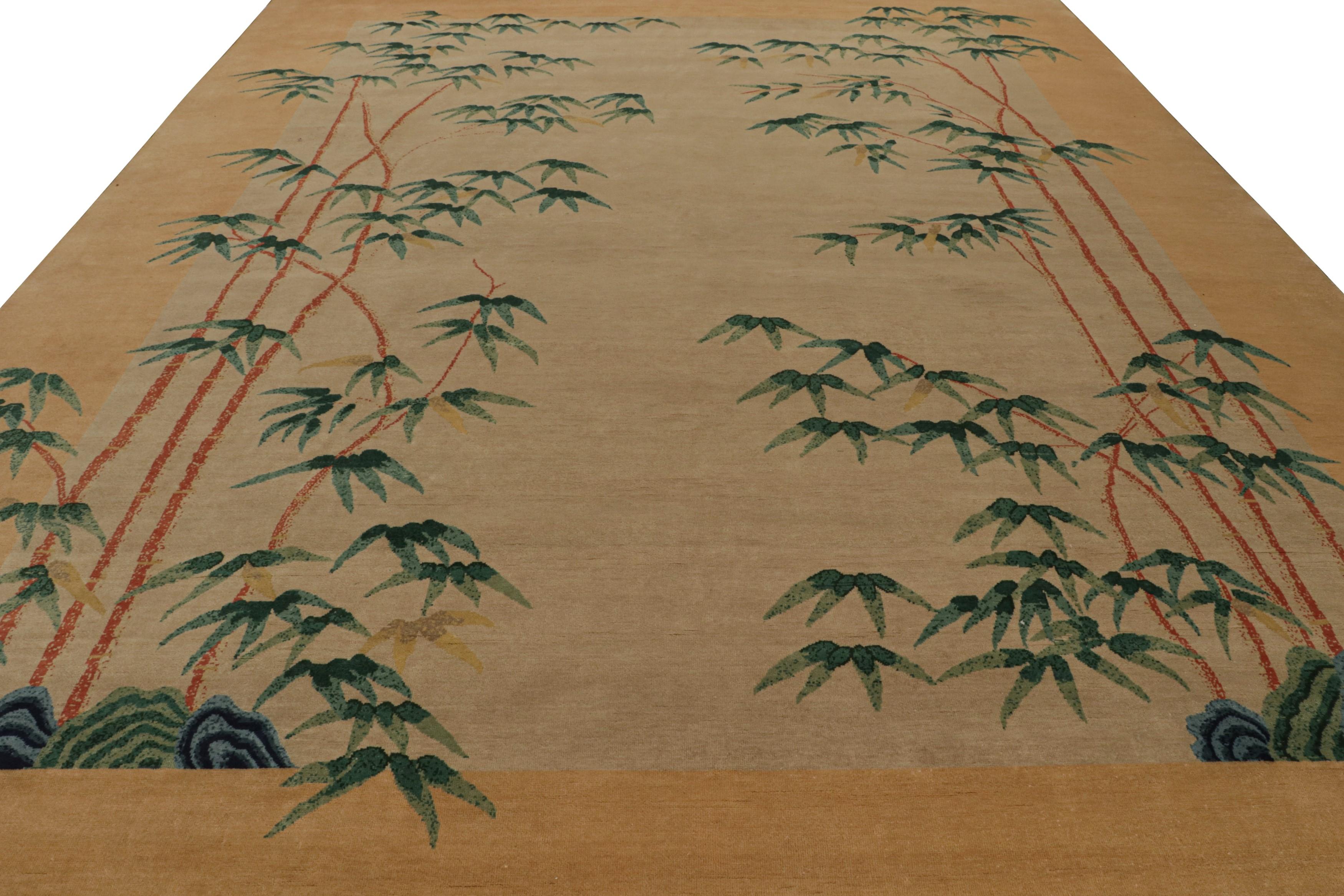Modern Rug & Kilim’s Chinese Art Deco Style Rug, in Beige, with Floral Patterns For Sale
