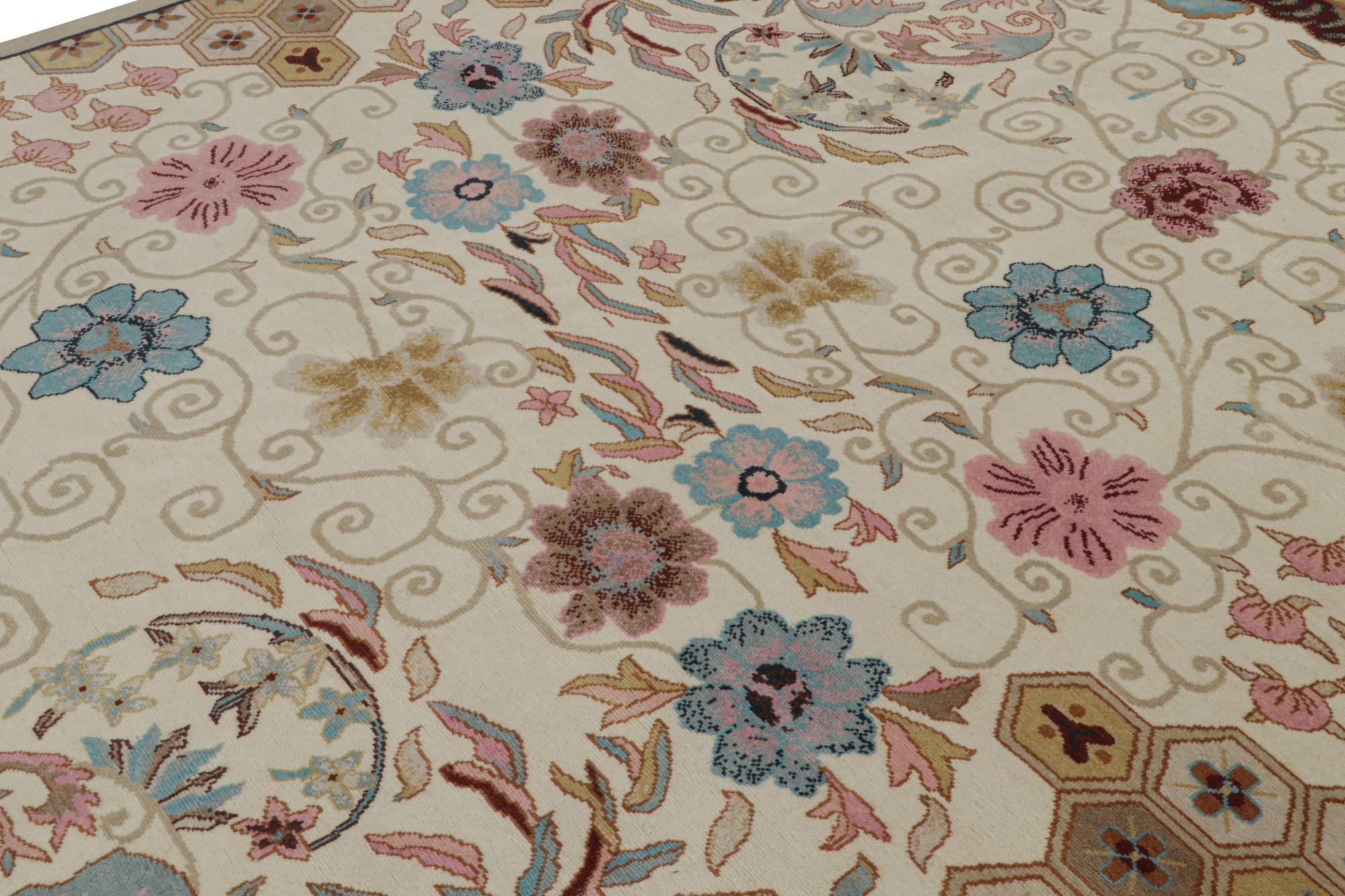 Hand-Knotted Rug & Kilim’s Chinese Art Deco Style Rug in Beige with Floral Patterns For Sale