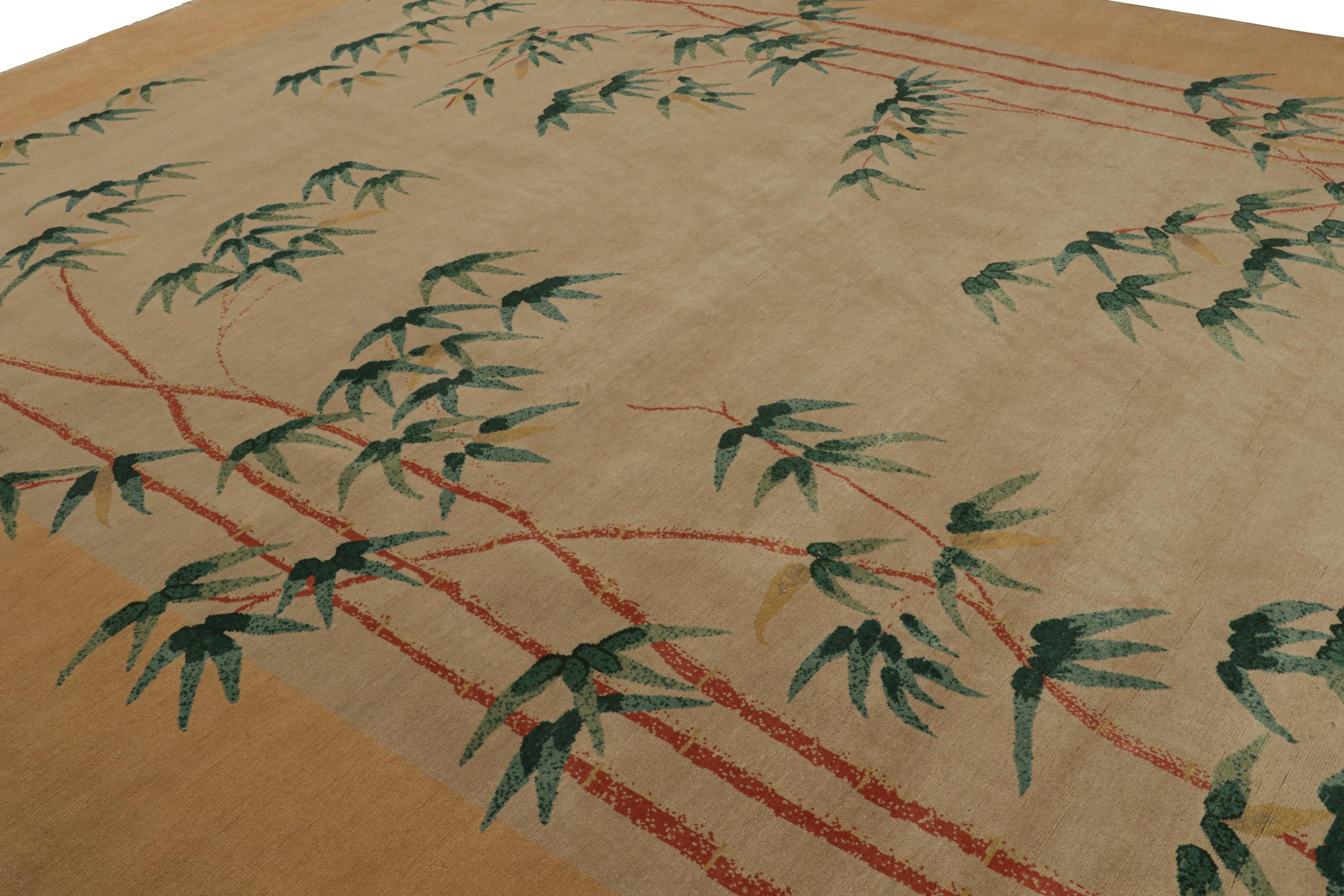 Chinois Rug & Kilim's Chinese Art Deco Style Rug, in Beige, with Floral Patterns (en anglais) en vente